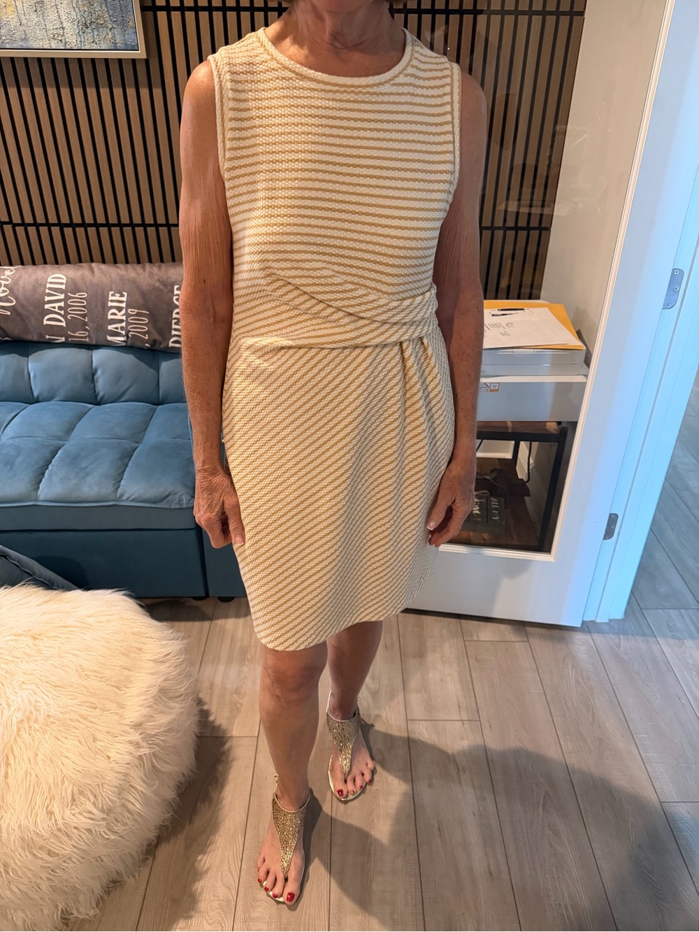LOFT Cream Striped Sleeveless Mini Dress